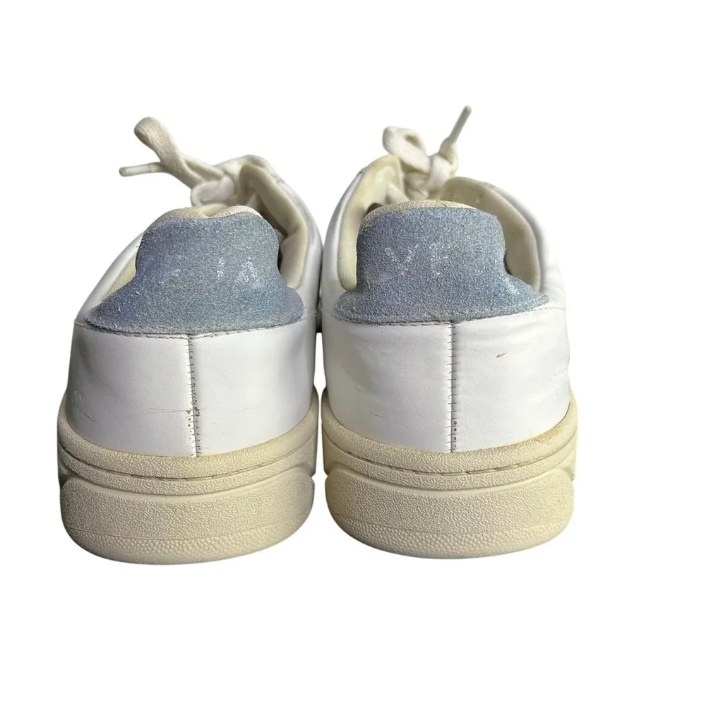 Veja Sneakers Mens 8 White V-12 Leather‎ Low Top Light Blue Suede Logo Casual